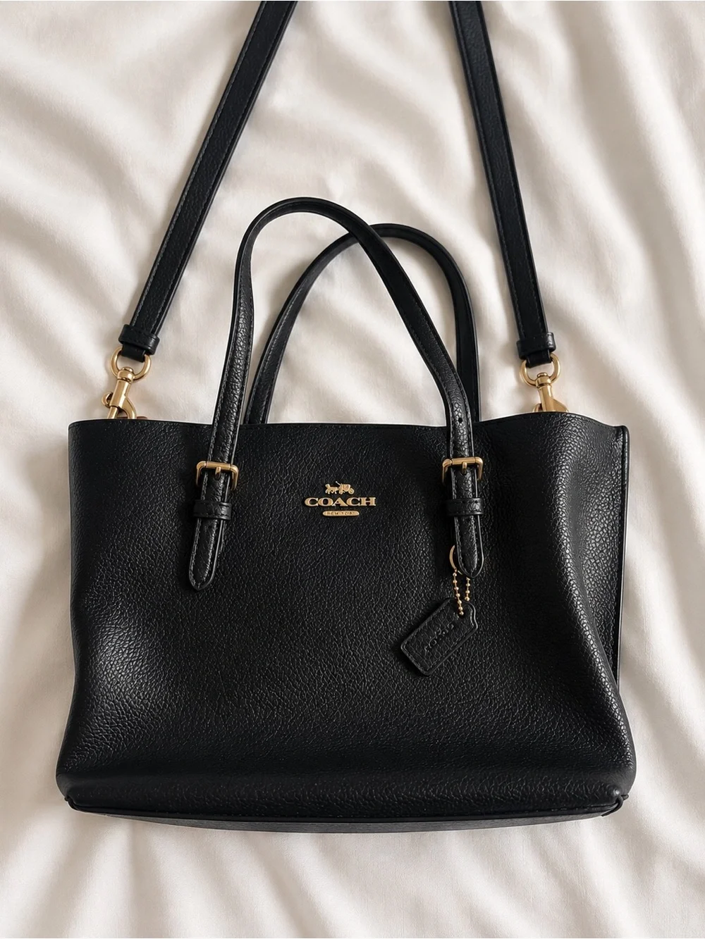 Coach Black Pebbled Leather Tote with Gold Hardware - Picture 1 of 2